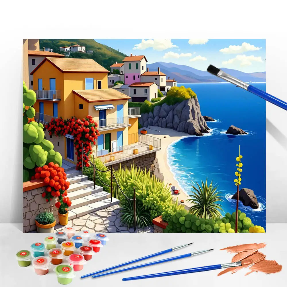 Seaside House Scene – Paint by Numbers DIY Kit