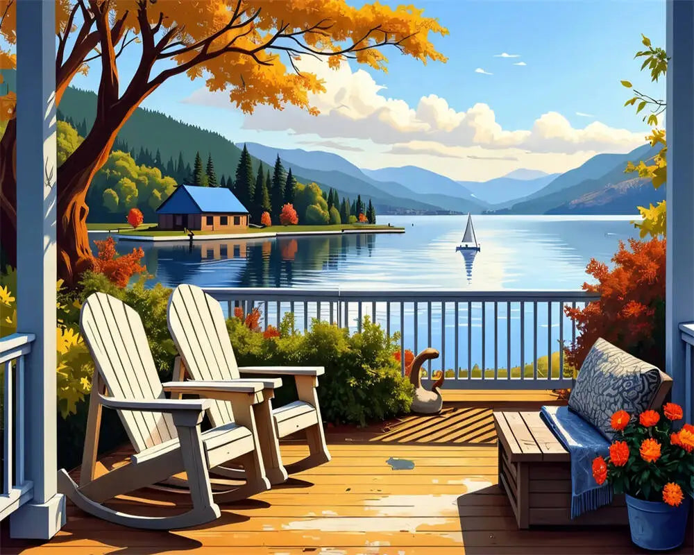 Beach House Landscape – DIY Paint by Numbers Kit on Canvas