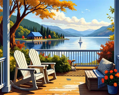 Beach House Landscape – DIY Paint by Numbers Kit on Canvas